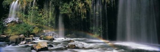 Rainbow formed in front of a waterfall in a forest Dunsmuir Siskiyou County California USA Canvas Art - Panoramic Images (36 x 12)