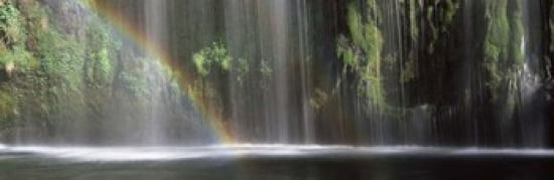 Rainbow formed in front of waterfall in a forest near Dunsmuir California USA Canvas Art - Panoramic Images (18 x 6)