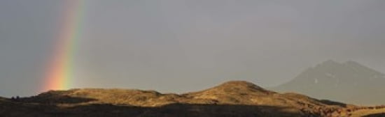 Rainbow in early morning over the hills around Lake Pehoe Torres del Paine National Park Chile Canvas Art - Panoramic Images (38 x 12)