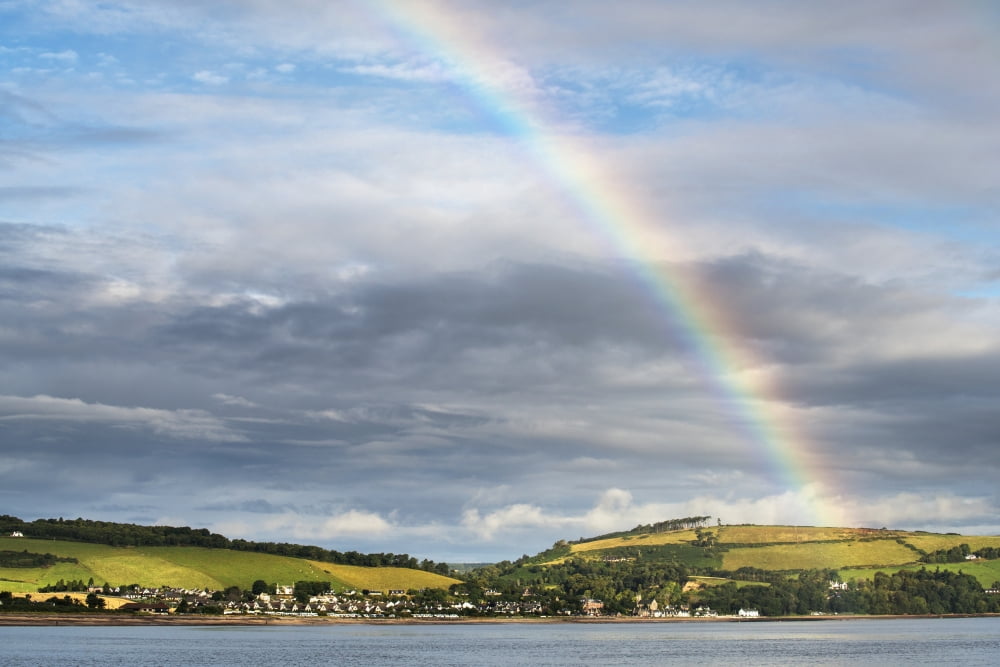 Rainbow in the sky over Chanonry Point Moray Firth Scotland Canvas Art - John Short Design Pics (38 x 24)