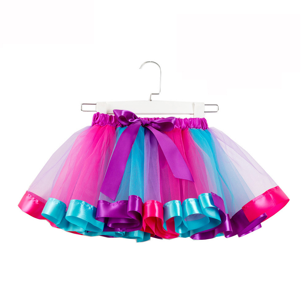 Rainbow mesh skirt children's dance tutu skirt Festival performance