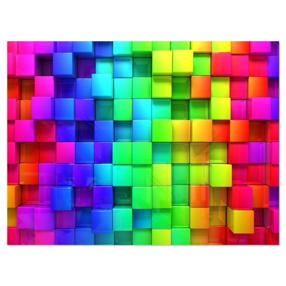 Rainbow of Colorful Boxes 40.00" x 30.00" Painting Art Prints, by Designart