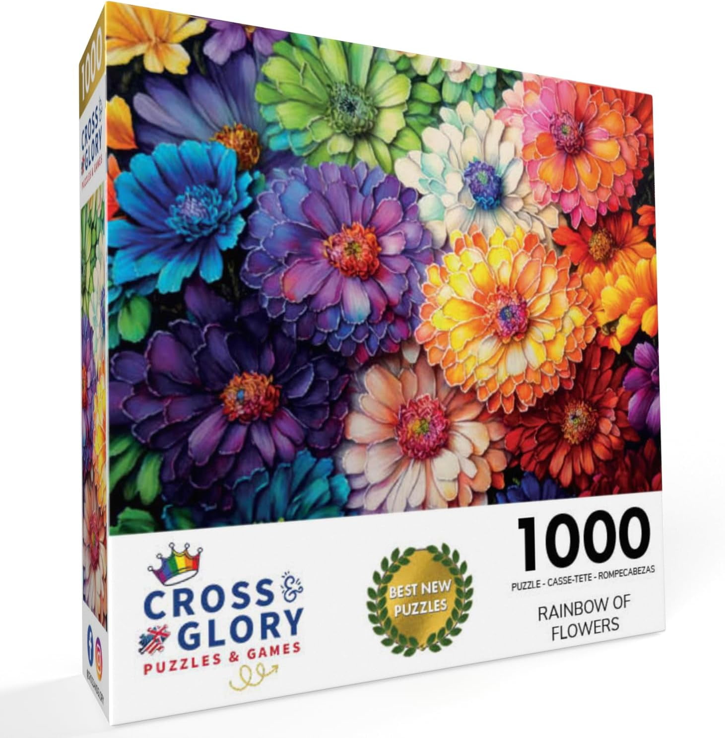 Rainbow of Flowers 1000 Piece Jigsaw Puzzle for Adults & Seniors by Cross & Glory: Vibrant Colors, Challenging Brain Exercise, Perfect Gift!