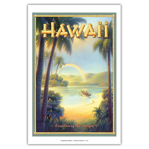 Rainbow of the Pacific - Hawaii - Vintage Hawaiian Travel Poster by Kerne Erickson - Master Art Print (Unframed) 12in x 18in