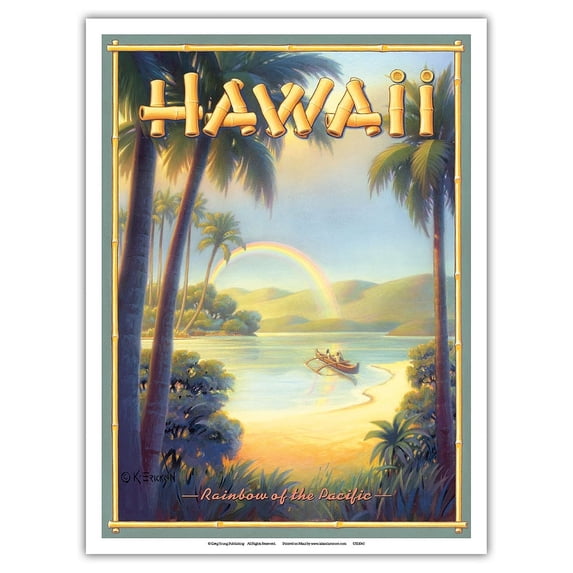 Rainbow of the Pacific - Hawaii - Vintage Hawaiian Travel Poster by Kerne Erickson - Master Art Print (Unframed) 9in x 12in