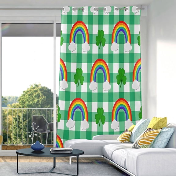 Rainbow on Checkered Blackout Curtains 84"x52" Thermal Insulated Curtain 1 Panel