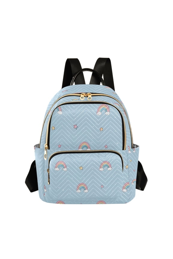Rainbow on Clouds Stars Cartoon Quilted Backpack Fashion Daypack Commuter Bag for Women 8.5 L