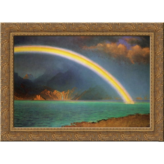 Rainbow over Jenny Lake, Wyoming 24x20 Gold Ornate Wood Framed Canvas Art by Bierstadt, Albert
