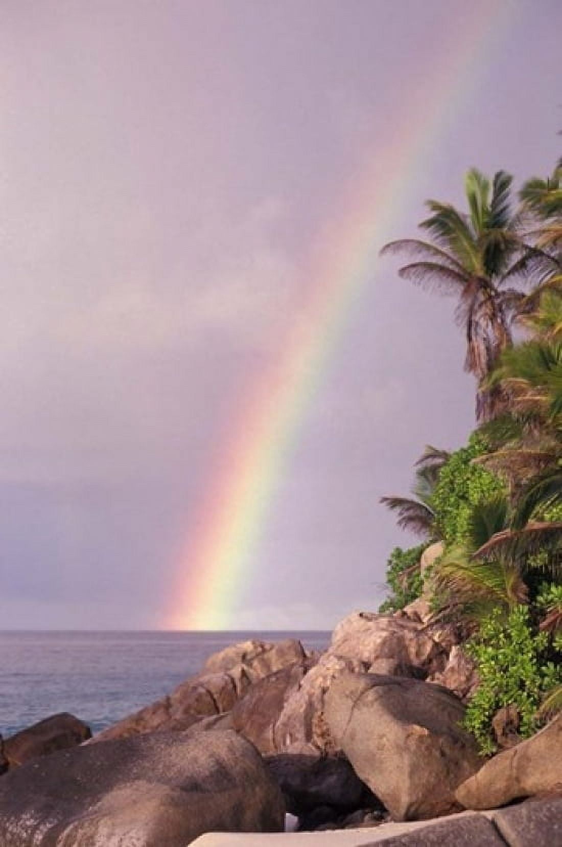 Rainbow over Tropical Beach of Anse Victorin Seychelles Canvas Art - Nik Wheeler DanitaDelimont (12 x 17)