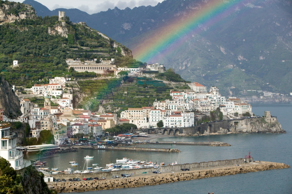Rainbow over a town Almafi Amalfi Coast Campania Italy Canvas Art - Panoramic Images (27 x 9)
