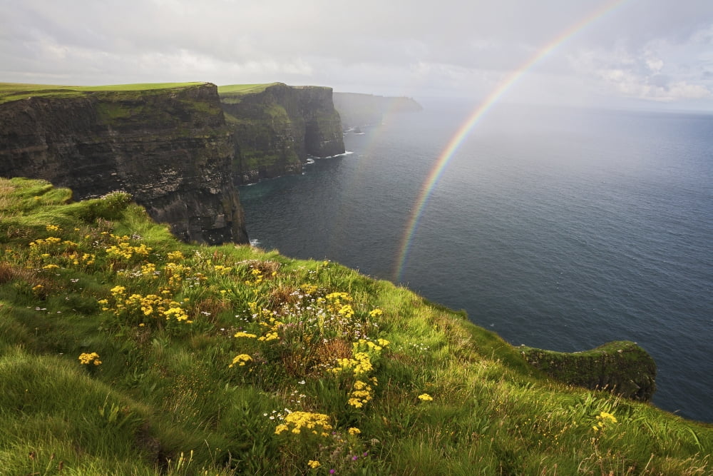 Rainbow over the Cliffs of Moher County Clare Ireland Canvas Art - Carl Bruemmer Design Pics (19 x 12)