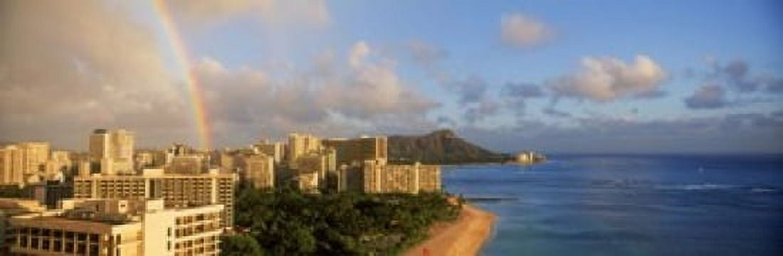 Rainbow over the beach Diamond Head Waikiki Beach Oahu Honolulu Hawaii USA Canvas Art - Panoramic Images (18 x 6)