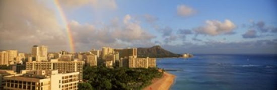 Rainbow over the beach Diamond Head Waikiki Beach Oahu Honolulu Hawaii USA Canvas Art - Panoramic Images (36 x 12)