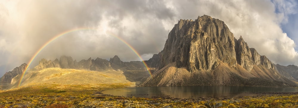 Rainbow over unnamed mountain by Talus Lake in Tombstone Territorial Park Yukon Canada Canvas Art - Robert Postma Design Pics (35 x 13)