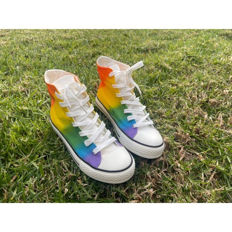 Rainbow pattern unisex high top canvas shoes, fashion  display picture 3