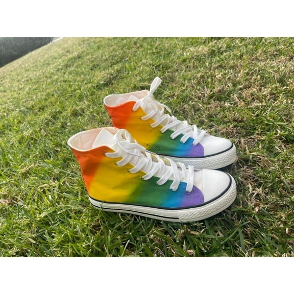 Rainbow pattern unisex high top canvas shoes, fashion sneakers