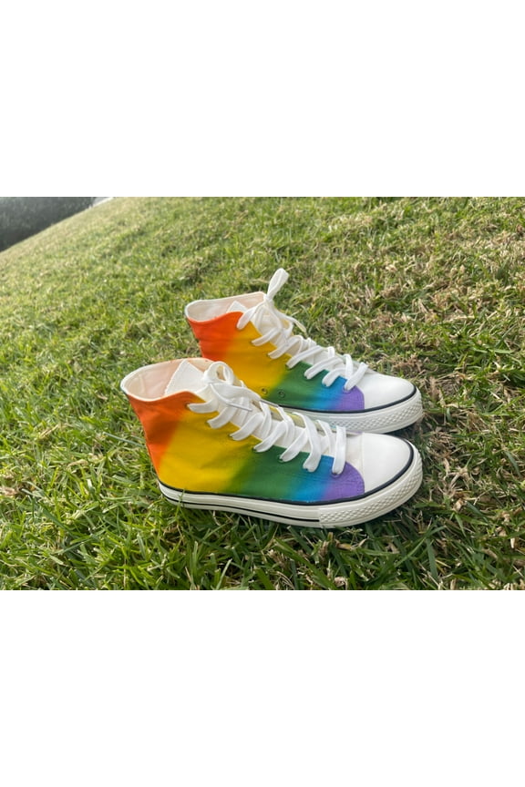 Rainbow pattern unisex high top canvas shoes, fashion sneakers
