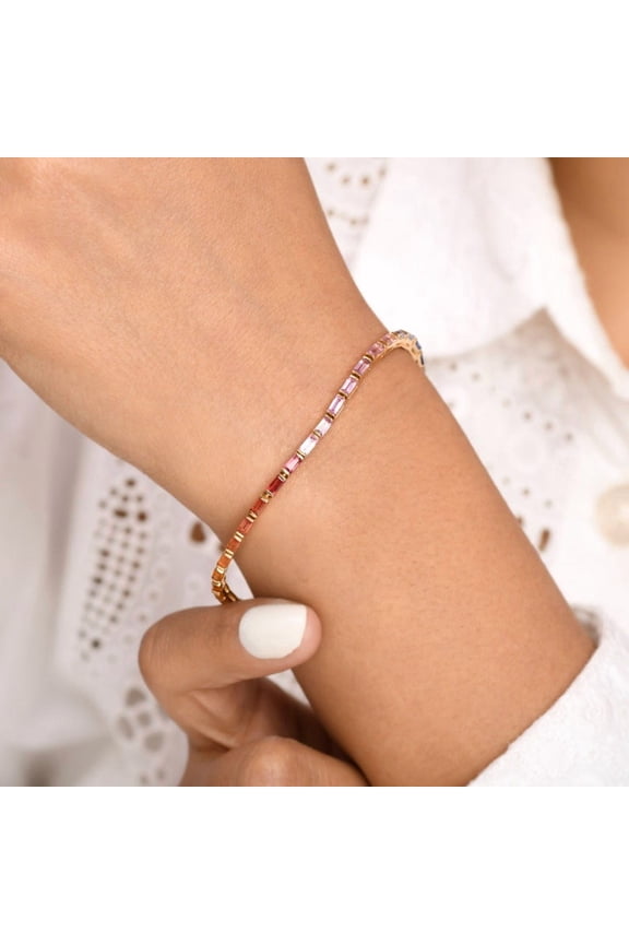 Rainbow sapphire baguette tennis bracelet gold, multi sapphire baguette cut bar set tennis bracelet gold Rainbow bracelet gold