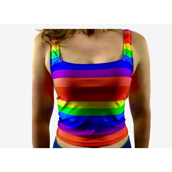 Rainbow sleeveless square neck crop tank top LGBTQ pride flag parade outfit