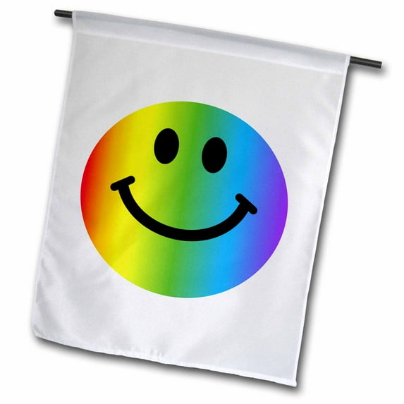 3dRose, Rainbow smiling face - colorful gay and happy smilie - multicolor smiling cartoon multicolored smile, 12 x 18 inch Garden Flag