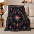 thumbnail image 1 of Rainbow star ornament moon jewels botanical wreath black Flannel Blanket for bedroom reading nook celestial holiday Home Decor colorful winter night art Gift for star lovers, 1 of 9