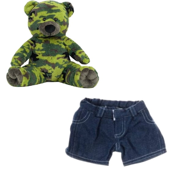 Rainbow the Bear16 Inch Plush Toy with Blue Jean Shorts - Colorful and Soft Stuffed Animal
