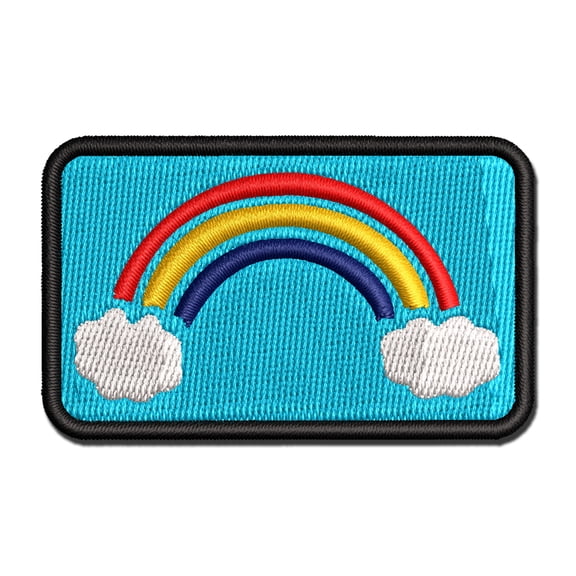 Rainbow with Clouds Applique Multi-Color Embroidered Hook & Loop Patch - 3 Inch Medium