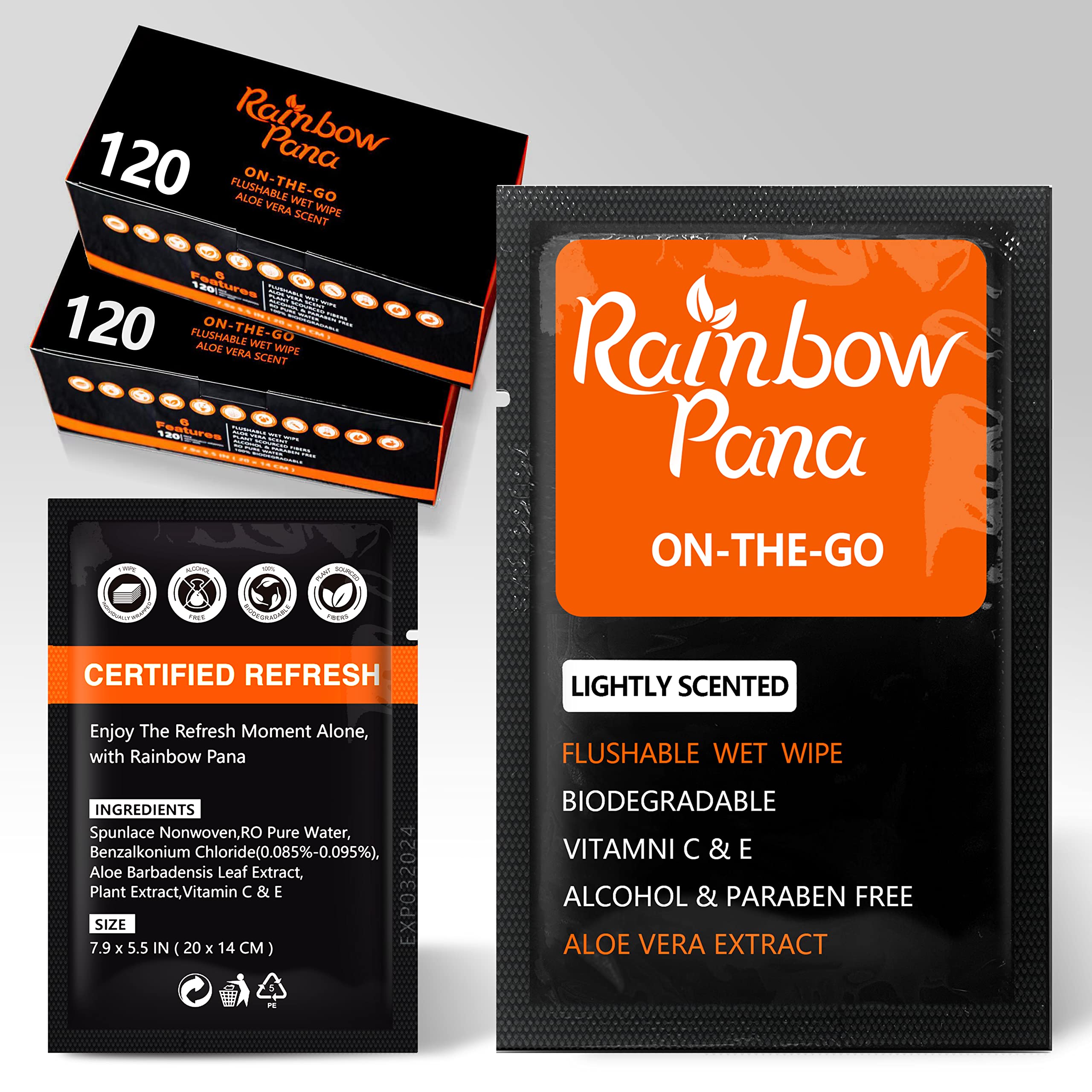 RainbowPana 240 Count Flushable Wipes for Men ONTHEGO, Individually