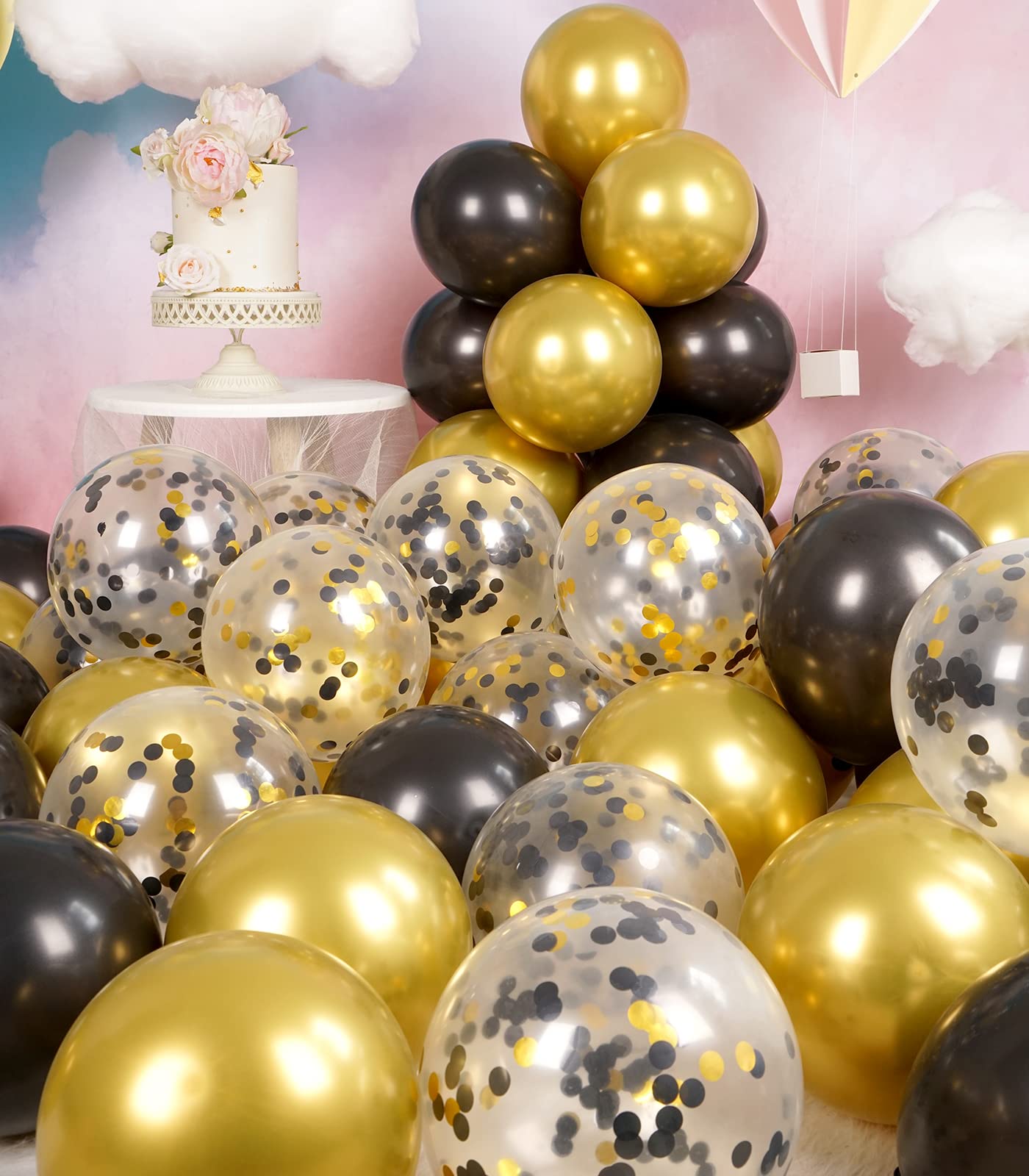 RainbowQ Metallic Shiny Black and Gold Balloons 12 Inch 68PCS Gold