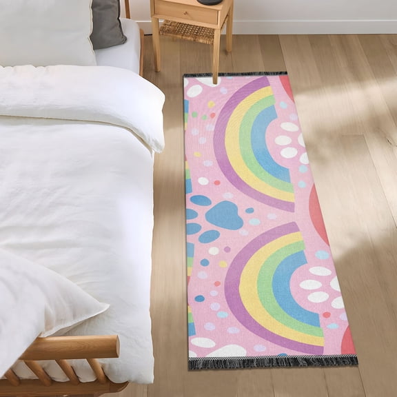 Rainbows Cat Paws Colorful Dots Bedside Runner Rug 2'x 6' Non Slip Carpet Floor Mat Area Rug