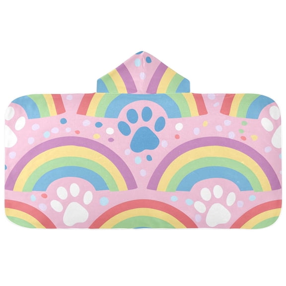 Rainbows Cat Paws Colorful Dots Kids' Bath Towels Cloak Hooded Towels Bath Cape Bathrobe for Children Bathroom Beach Swimming Wipe Dry Keep Warm