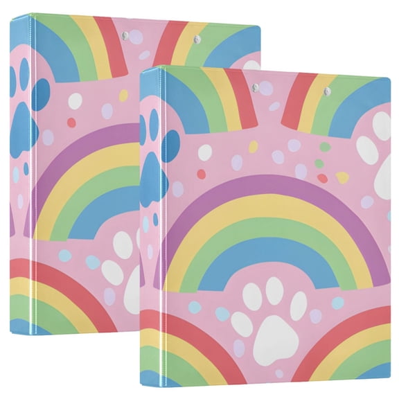 Rainbows Cat Paws Colorful Dots Round Ring Binder 3 Rings 1.5" Capacity File Storage for A4 Size 2 Pack