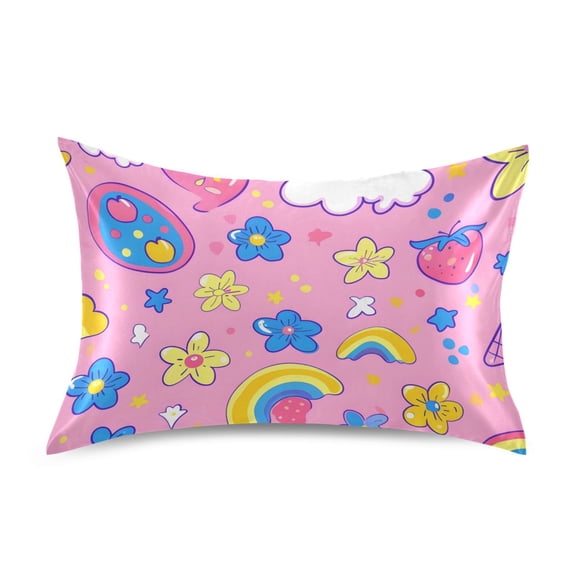 Rainbows Clouds Flowers Satin Pillowcase Envelope Design Pillow Covers 1 Pack Standard Size 20" x 26"