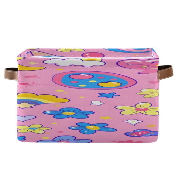 Rainbows Clouds Flowers Square Storage Bins with Handles Collapsible Containing Box 1 Pack