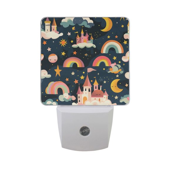 Rainbows Clouds Stars Moon Castles LED Night Light with Smart Sensor Plug Into Wall Dusk to Dawn 2 packs