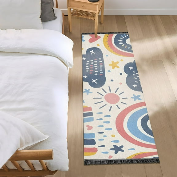 Rainbows Clouds Stars Sun Doddle Bedside Runner Rug 2'x 6' Non Slip Carpet Floor Mat Area Rug