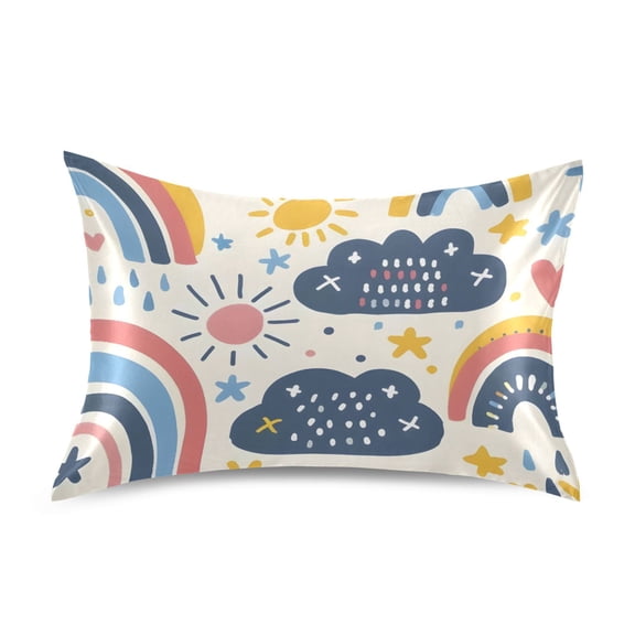 Rainbows Clouds Stars Sun Doddle Satin Pillowcase Envelope Design Pillow Covers 1 Pack Standard Size 20" x 26"