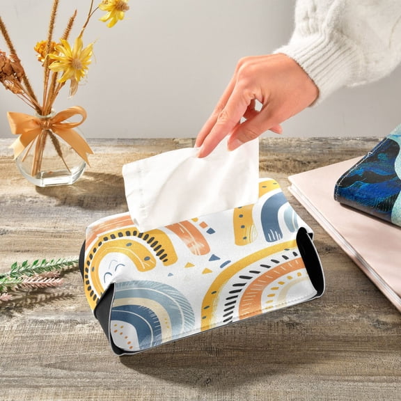 Rainbows Consist by Stripes Leather Tissue Box Cover Rectangle Tissue Holder Foldable