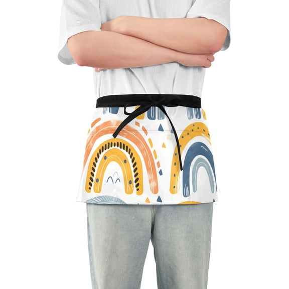 Rainbows Consist by Stripes Short Server Apron with 3 Pockets for Unisex Chef Gardening