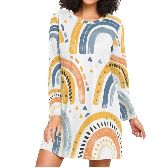 Rainbows Consist by Stripes Women's Long Sleeves Nightgowns Sleepwear Soft Pajama A-line Sleep Dress XL