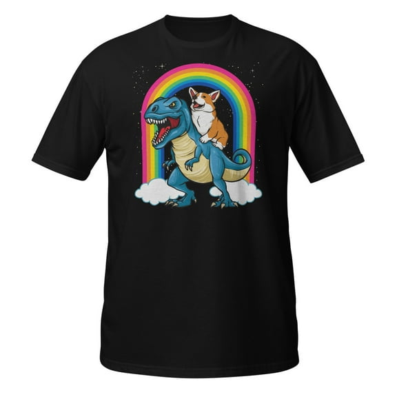 Rainbows Corgi TRex Dinosaur Novelty Apparel and More T-Shirt (Black, S)