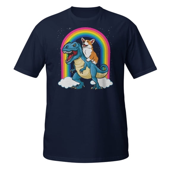 Rainbows Corgi TRex Dinosaur Novelty Apparel and More T-Shirt (Navy, 2XL)