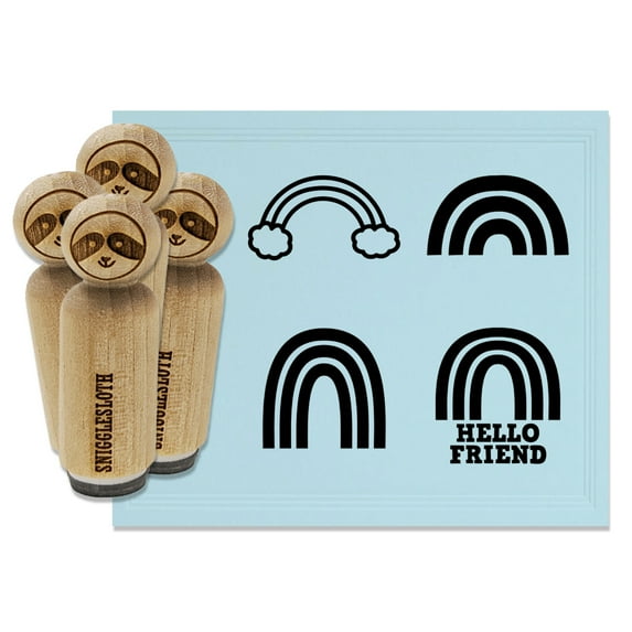 Rainbows Fun Exaggerated Clouds Hello Friend Rubber Stamp Set for Scrapbooking Crafting Stamping - Medium 1 Inch
