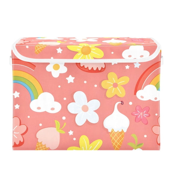 Rainbows Ice Cream Flowers Clouds Stars Foldable Storage Bin with Lid and Handle Collapsible Storage Box 16.5 x 12.6 x 11.8 inches