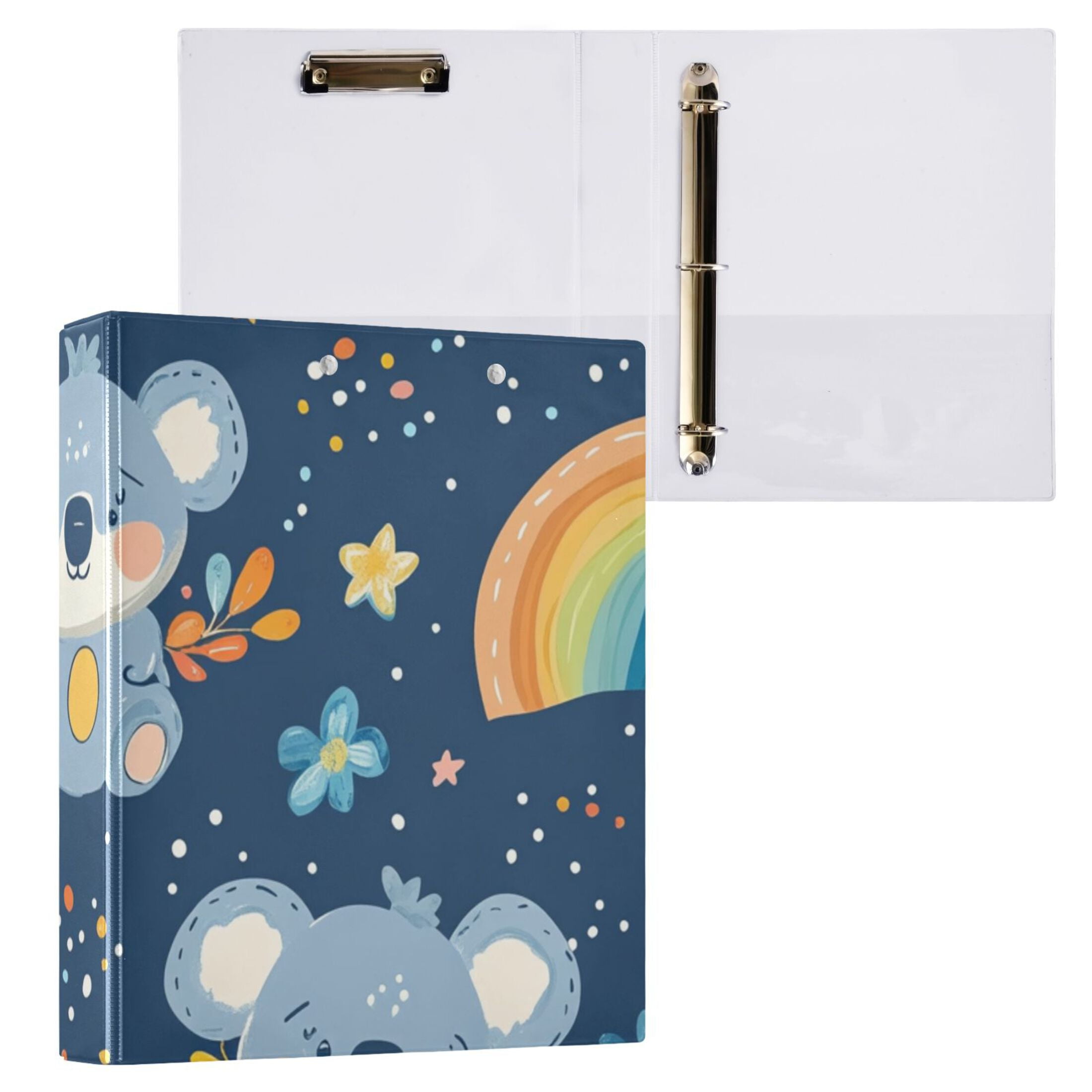 Rainbows Koalas 3 Ring Binders 1.5 inch Hardcover File Folders with Interior Pockets A4 Size Organizer for School Office Hospital Set of 2