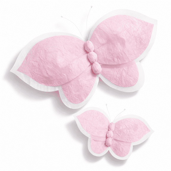 Rainbows & Lilies 2-Piece Pink Organza Butterfly Wall Decor - Large Paper Butterflies for Nursery Room, Baby Shower, Party Decorations, 20 x 16 x 1 in