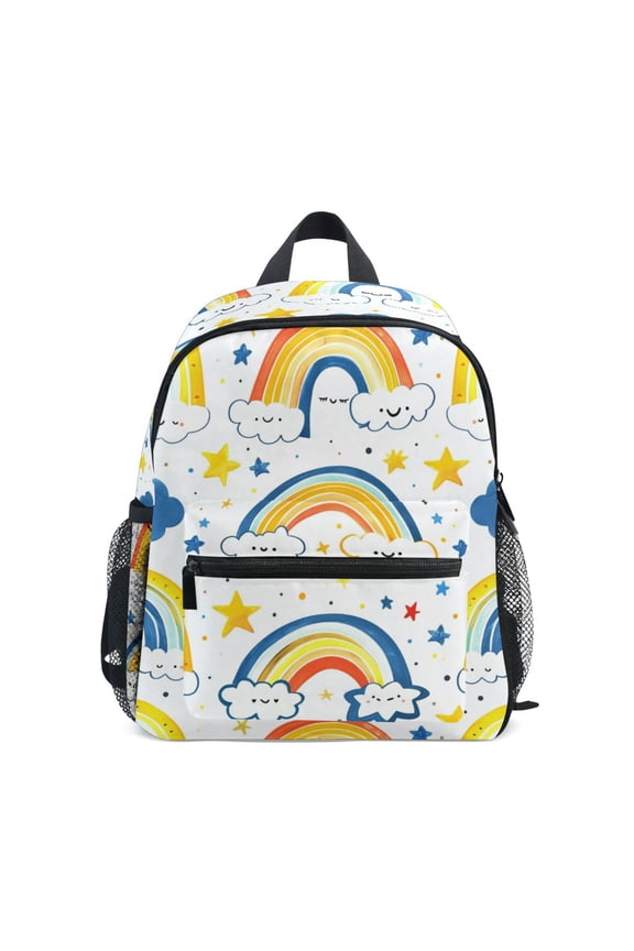 Rainbows Pattern Mini Backpack Cute Small Backpack with Chest Strap and Whistle Ages 3-8