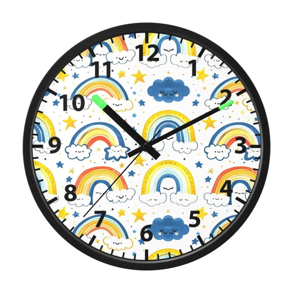 Rainbows Pattern Wall Clock 12 Inch Voice Activated Night Light Silent Non Ticking