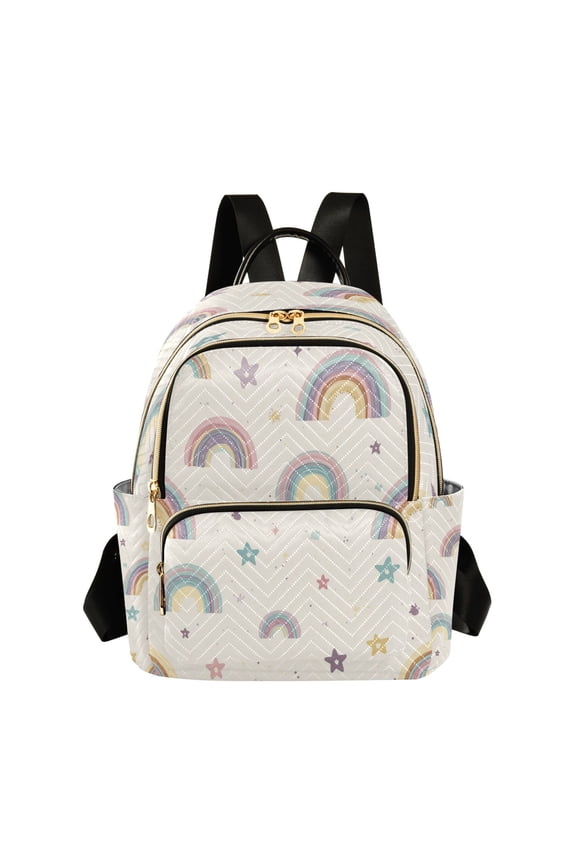 Rainbows Stars Hand Painted Quilted Backpack Fashion Daypack Commuter Bag for Women 14 L