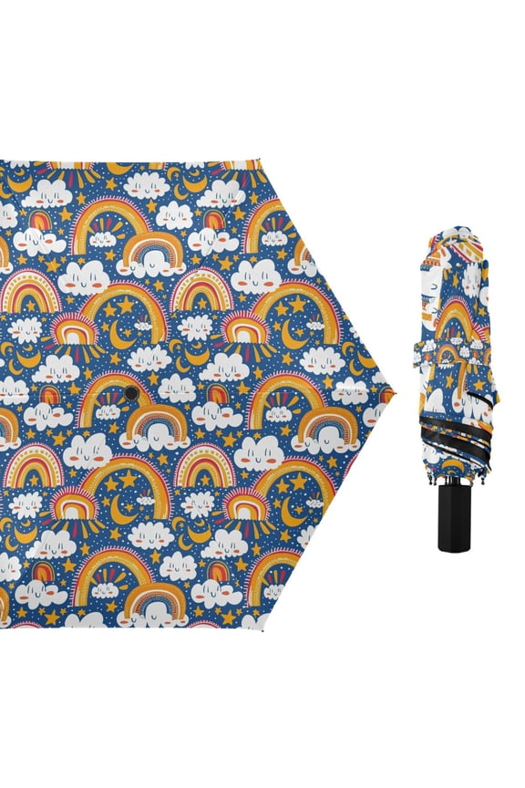 Rainbows and Cute Cloud Compact Sun Umbrella Windproof Travel Umbrellas for Rain Strong Portable UV Protection
